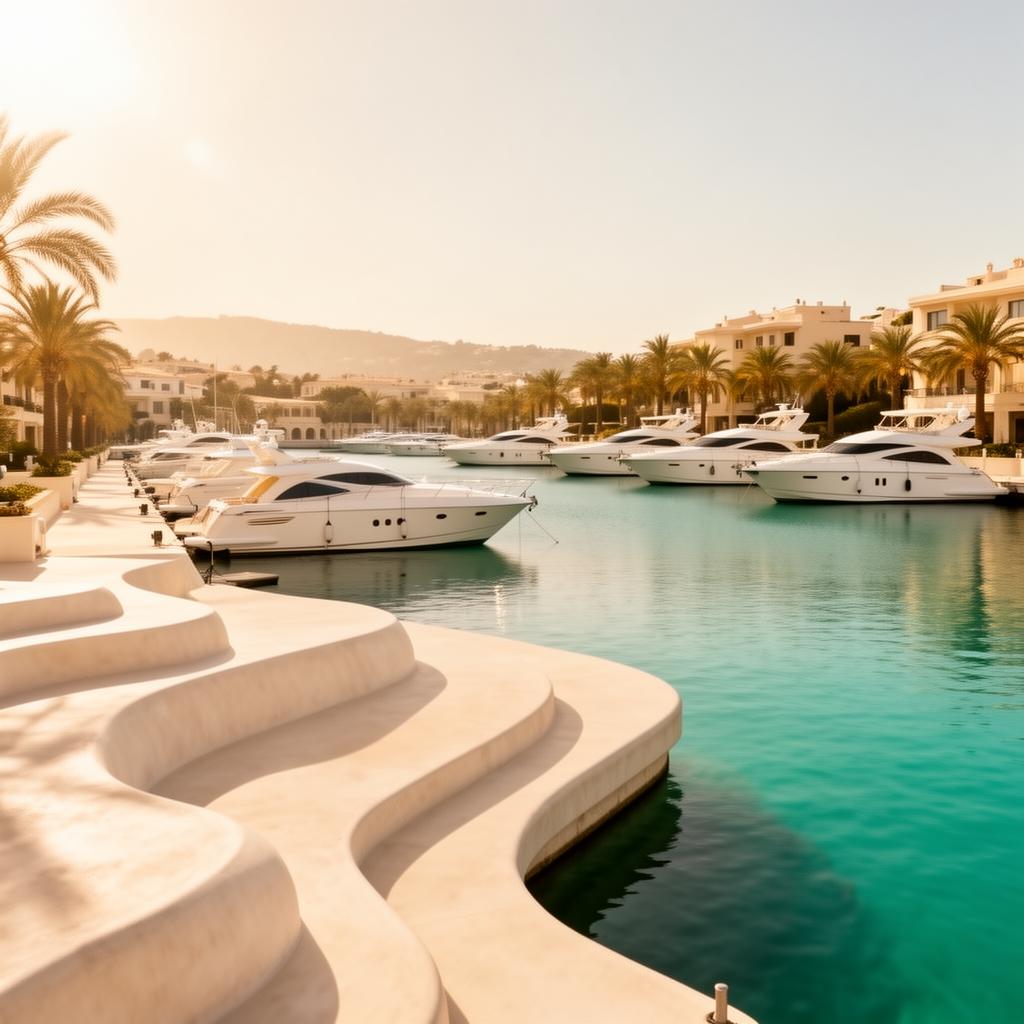 Sunlit private marina at quiet hours